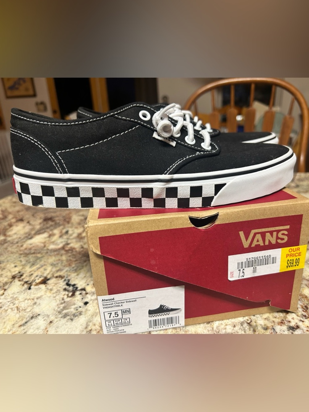 NIB Vans Black & White Checkerboard Atwood Low Sneakers Men’s 7.5 Women’s 9